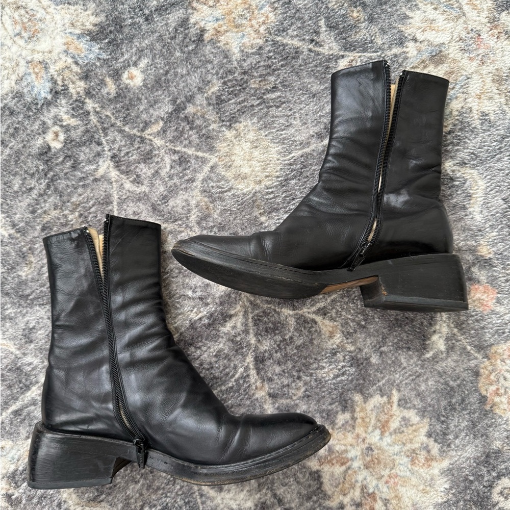 Vintage Ann Demeulemeester Black Leather Moto Biker Boots - Made in Italy - 8.5